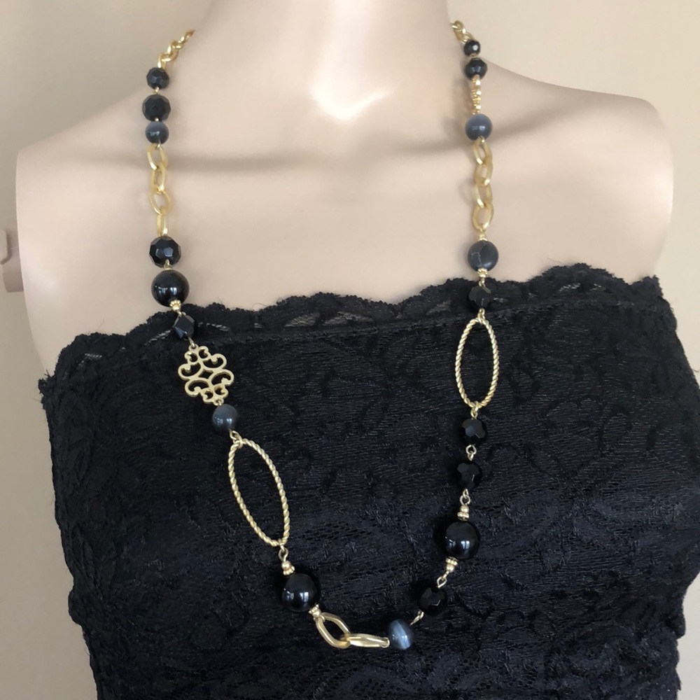 Matte gold necklace with black beads